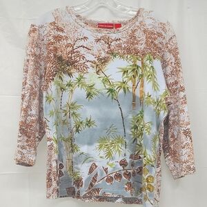 T-shirt Long Sleeve Tropical Print 100% Cotton Resortwear